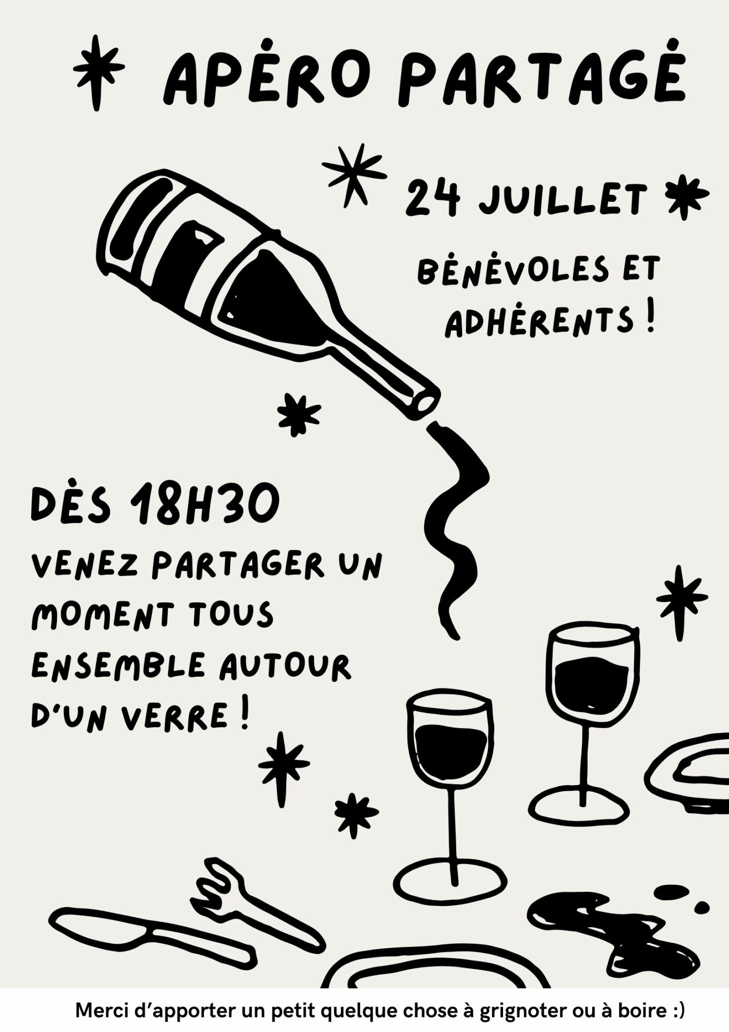 Apéro partagé bénévoles et adhérents Bienvenue au Moulin à Café